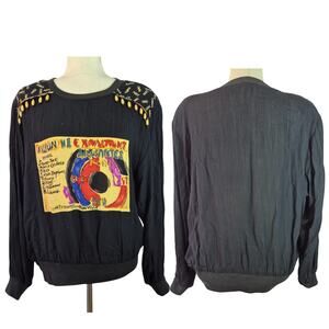 Carole Little USA Black Parisian Theme Art to Wear BOHO Vintage Top Shirt 8 M
